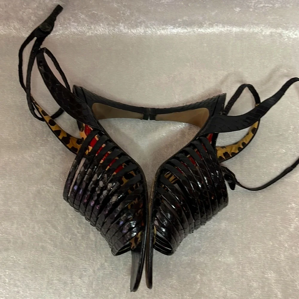 Valentino Snakeskin Black Ankle Strap Sandals - Picture 3 of 6